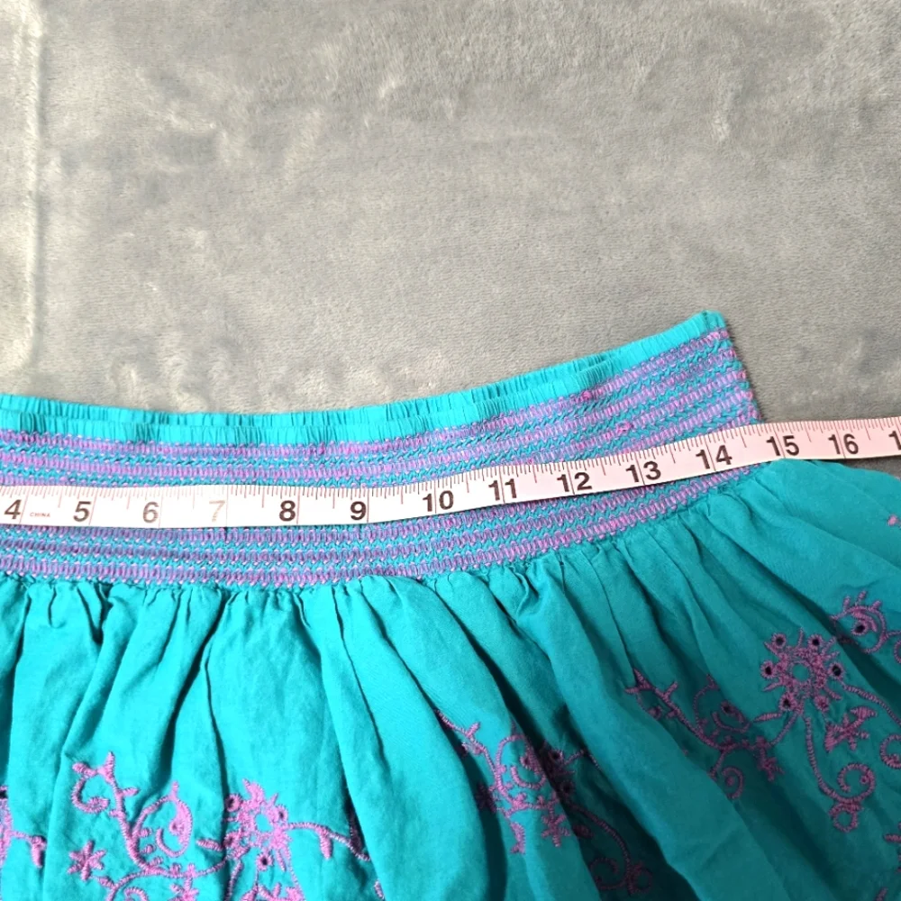 2/$30 Aeropostale Turquoise Bubble Mini Skirt‎ Size L Purple Embroidery Summer